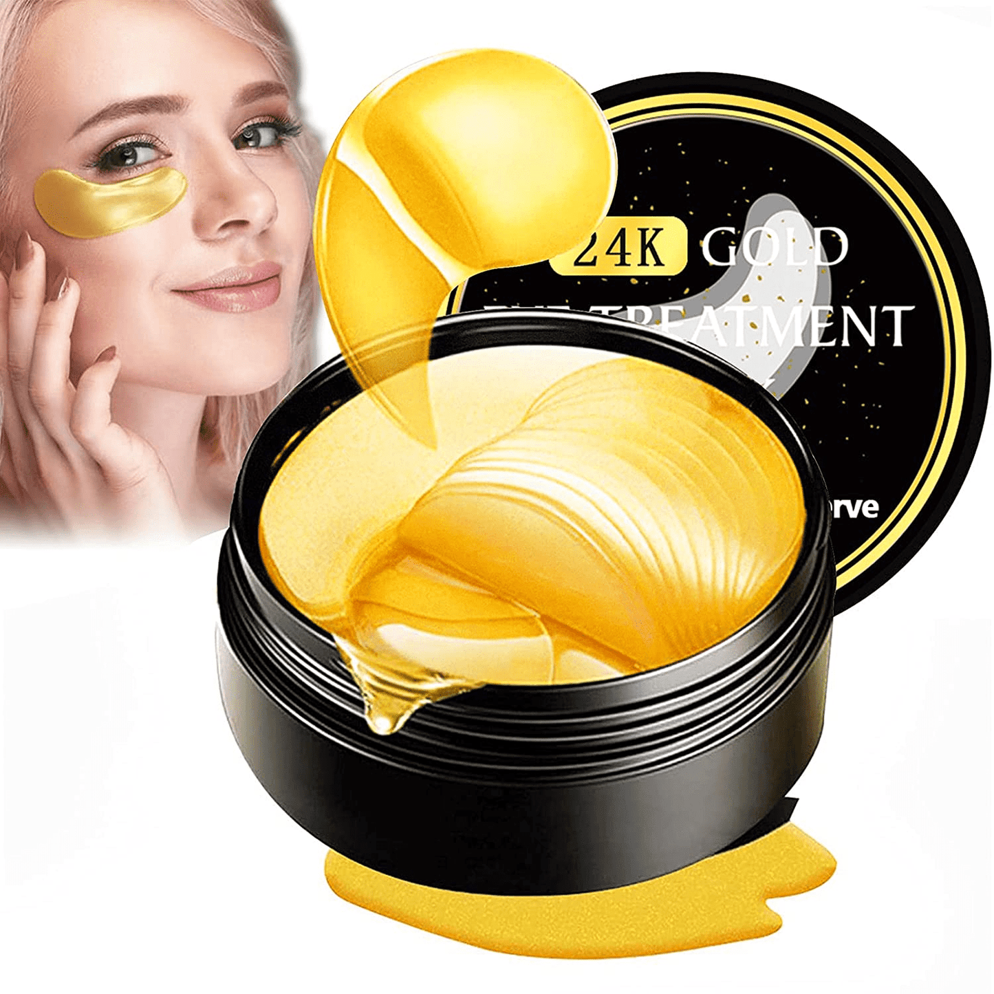 24K Gold Eye Mask, 30 Pairs Collagen Under Eye Patches, Eye Treatment Mask, Under Eye Bags Treatment, Under Eye Masks for Puffy Eyes, Anti-Aging,Anti-Wrinkle and Fine Lines, Under eye Dark Circles