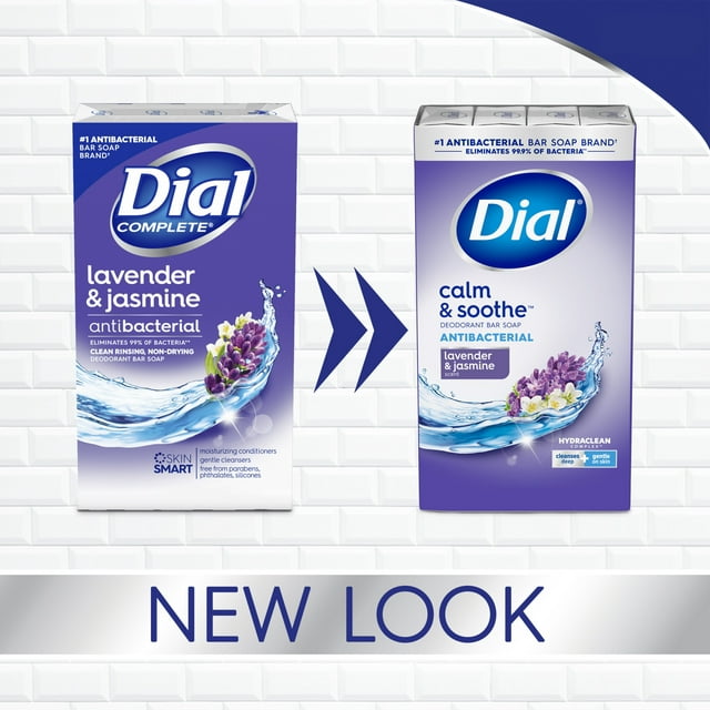 Dial Antibacterial Bar Soap, Calm and Soothe, Lavender and Jasmine Scent, 4 oz, 8 Bars