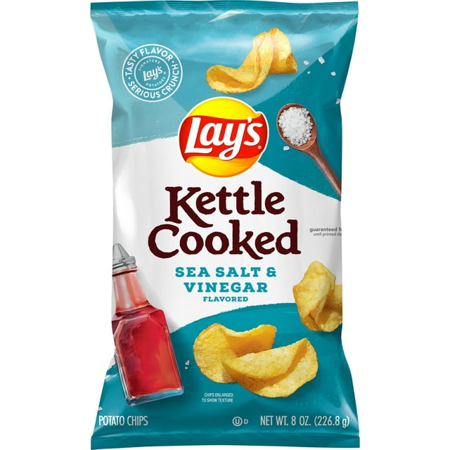 Lay's Kettle Cooked Sea Salt and Vinegar Potato Snack Chips, 8 oz Bag