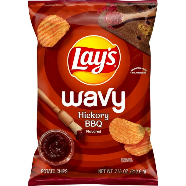 Lay's Wavy Potato Chips, Hickory BBQ Flavor, 7.5 oz Bag