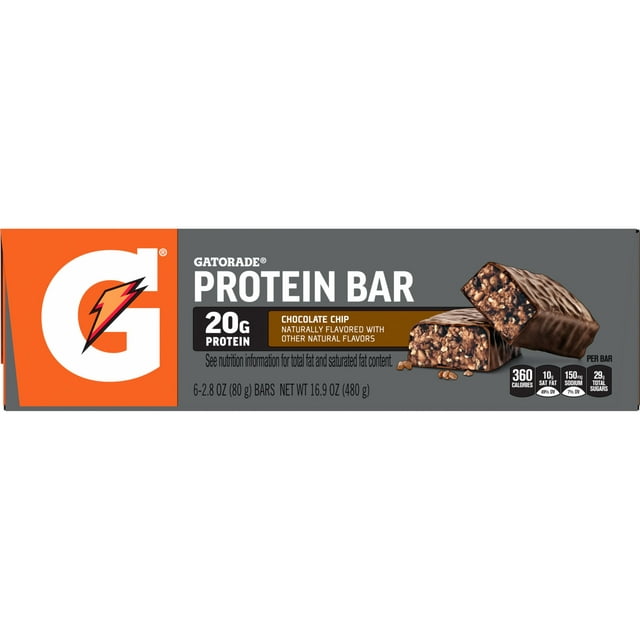Gatorade Chocolate Chip Whey Protein Bars, 20g Protein, 6 Pack