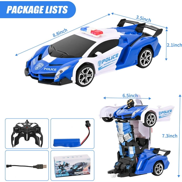 Transform RC Car Robot, Remote Control Car Independent 2.4G Robot Deformation Car Toy with One Button Transformation and 360 Speed Drifting 1:18 Scale