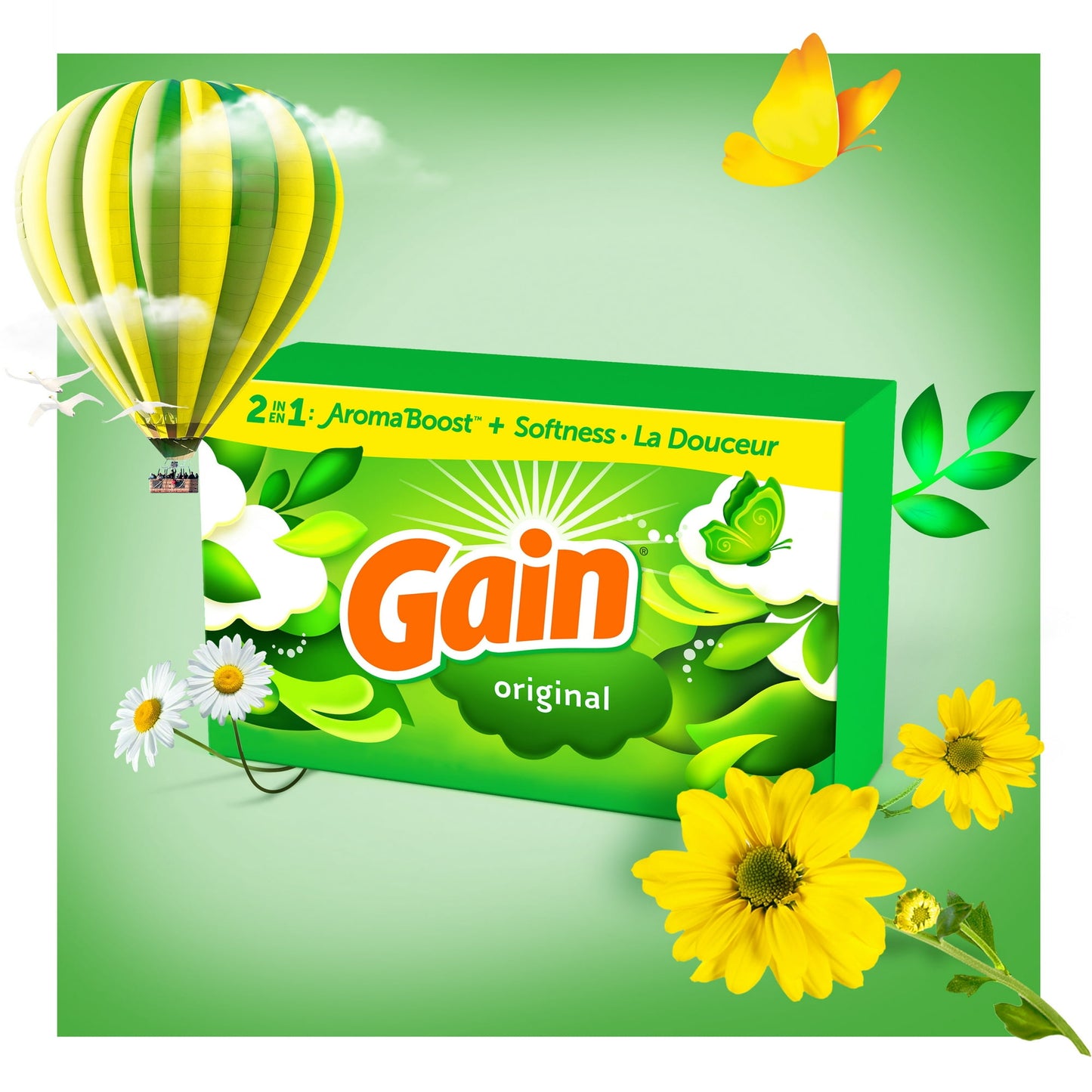 Gain Dryer Sheets with Original Fresh Scent, 60 Count