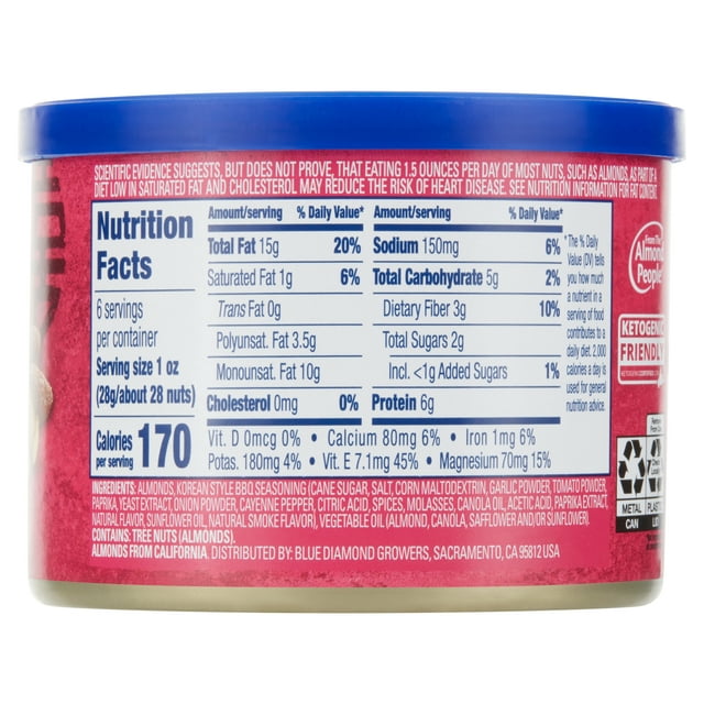 Blue Diamond Almonds, BOLD Korean BBQ Snack Nuts, 6 Ounce Resealable