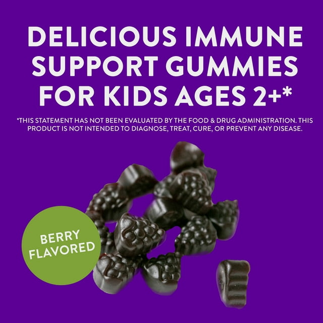 Nature's Way Sambucus Immune Gummies for Kids, with Elderberry Extract, Vitamin C and Zinc, 40 Ct