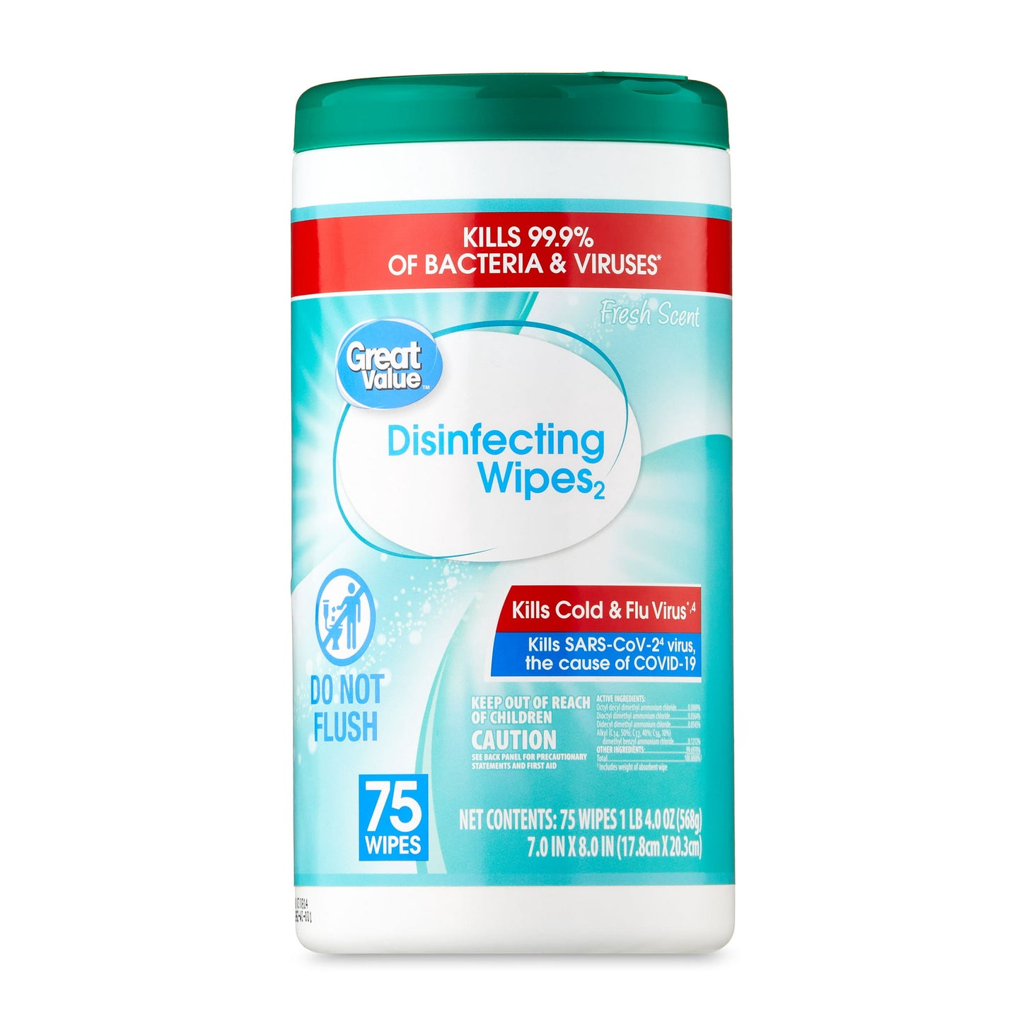 Great Value Fresh Scent Disinfecting Wipes, 75 count, 1 lb 5.5 oz