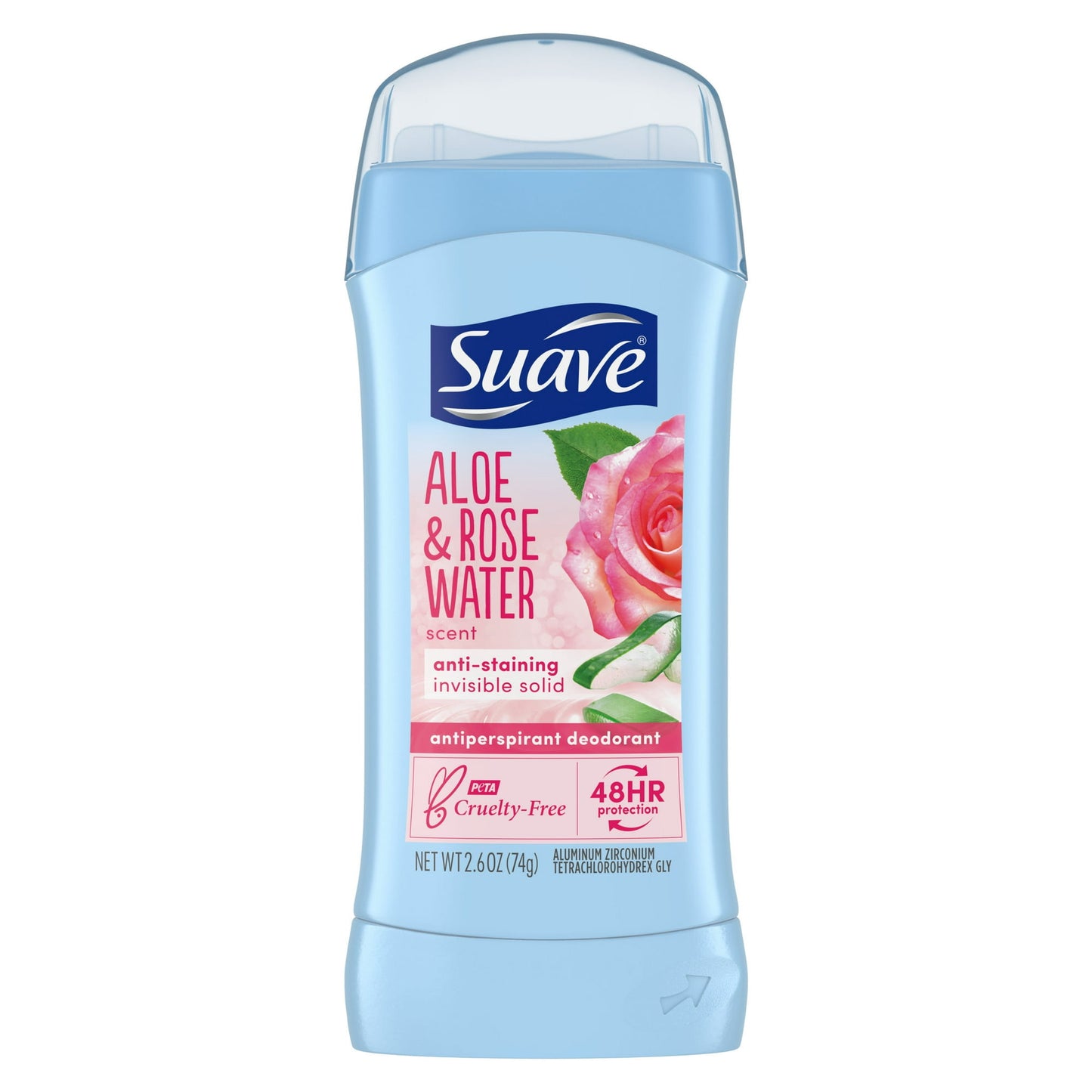 Suave Invisible Solid Antiperspirant Deodorant Aloe and Rose Water, 2.6 oz