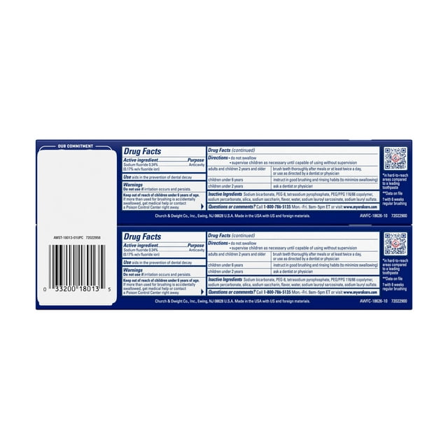 ARM & HAMMER Advanced White Extreme Whitening Toothpaste, TWIN PACK (Contains Two 6oz Tubes) -Clean Mint- Fluoride Toothpaste