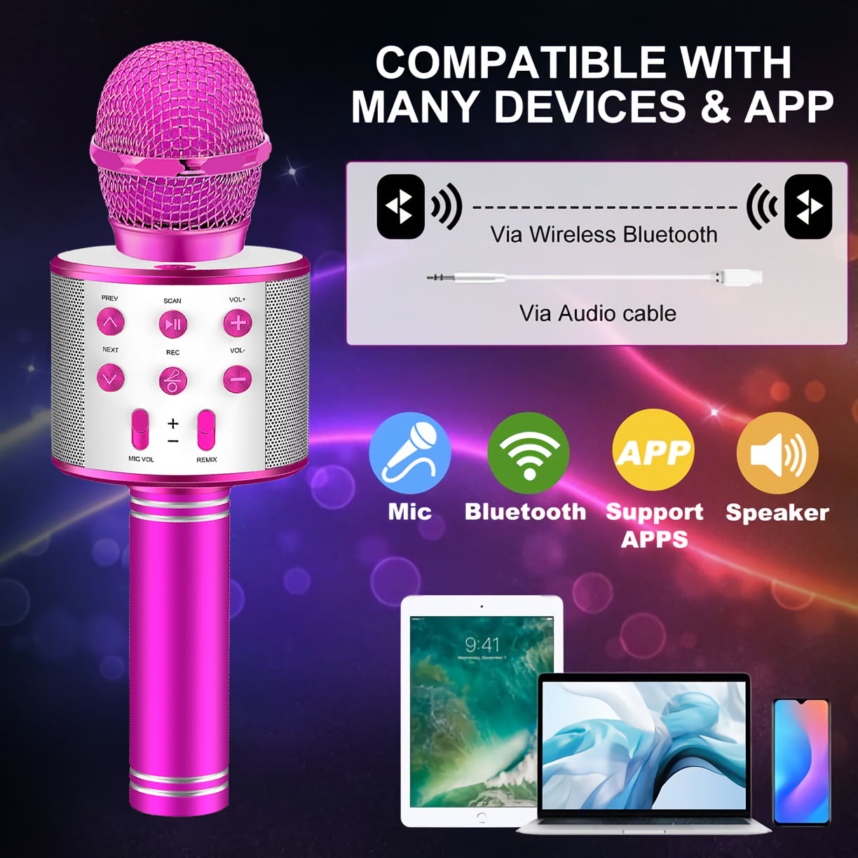 Karaoke Microphone for Kids, Toys for 3-12 Year Old Girls, Kids Microphone Girls Toys Bluetooth Microphone Birthday Gifts for 3 4 5 6 7 8 Years Old Girls Boys
