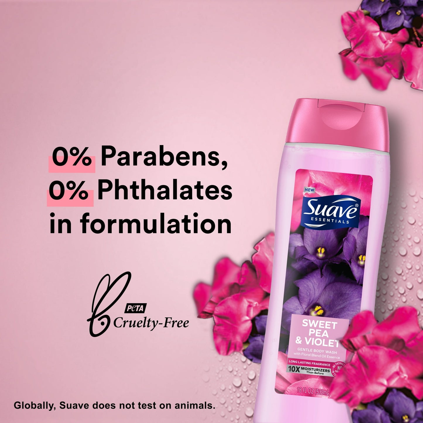 Suave Essentials Gentle Body Wash, Sweet Pea and Violet, 18 oz (4.7)