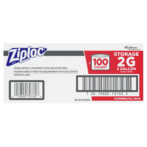 Ziploc 682253 15 in. x 13 in. 1.75 mil 2 Gallon Double Zipper Storage Bags - Clear
