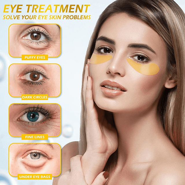 24K Gold Eye Mask, 30 Pairs Collagen Under Eye Patches, Eye Treatment Mask, Under Eye Bags Treatment, Under Eye Masks for Puffy Eyes, Anti-Aging,Anti-Wrinkle and Fine Lines, Under eye Dark Circles