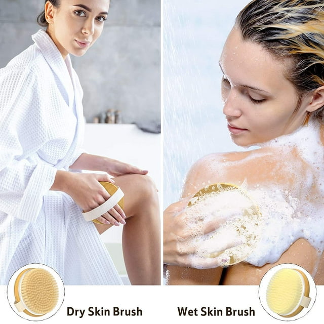 Metene 2 Pack Dry Body Brush, Shower Brush Wet and Dry Brushing, Dry Brush for Cellulite