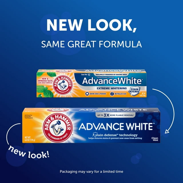 ARM & HAMMER Advanced White Extreme Whitening Toothpaste, TWIN PACK (Contains Two 6oz Tubes) -Clean Mint- Fluoride Toothpaste