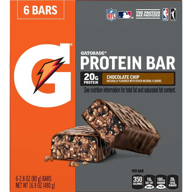 Gatorade Chocolate Chip Whey Protein Bars, 20g Protein, 6 Pack