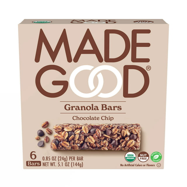 MadeGood Chocolate Chip Granola Bars, 6 Healthy Snack Bars, 0.85 oz Each