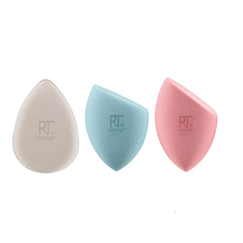 Real Techniques Sponge+ Beauty Makeup Blenders, Poreless Perfection Kit, for Facial Cleanser, Foundation, and Setting Powder, Probiotic Infused, For Natural and Matte Finish, 3 Piece Kit