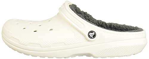 Crocs Unisex Men's and Women's Classic Lined Clog | Fuzzy Slippers, White/Grey 2, 3 US