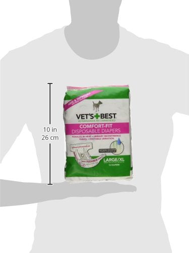 Vet's Best Comfort Fit Dog Diapers | Disposable Female Dog Diapers | Absorbent with Leak Proof Fit | Large/X-Large, (pack of 12)