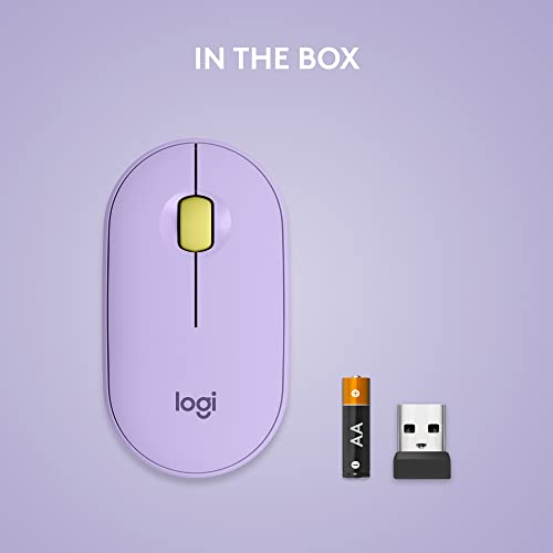 Logitech Pebble Wireless Mouse with Bluetooth or 2.4 GHz Receiver, Silent, Slim Computer Mouse with Quiet Clicks, for Laptop/Notebook/iPad/PC/Mac/Chromebook - Lavender Lemonade