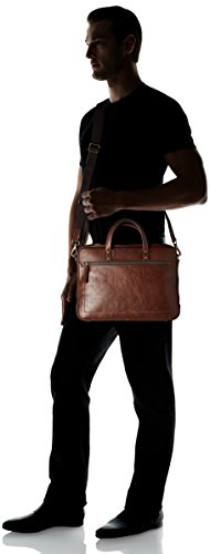 Fossil Men's Haskell Leather Single Zip Briefcase Messenger Device Bag, Cognac , (Model: MBG9343222)