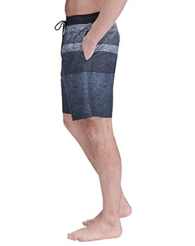 Kirkland Signature Men's Elastic Waistband Mesh Lined Swim Short Trunk (Black Grey Stripe, X-Large)