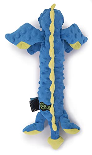 goDog Bubble Plush Skinny Dragons Squeaky Plush Dog Toy, Chew Guard Technology - Blue, Large