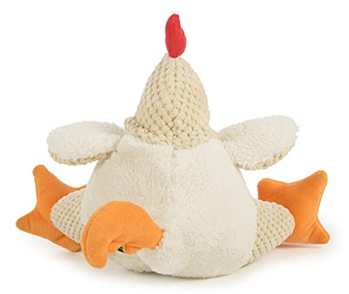 goDog Checkers Fat Rooster Squeaky Plush Dog Toy, Chew Guard Technology - White, Large