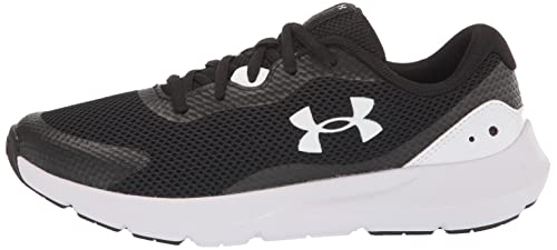 Under Armour Boy's Surge 3 Running Shoe, Black (001)/White, 6.5 Big Kid