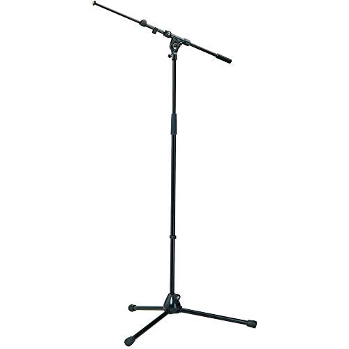 KandM König and Meyer 21090.500.55 Tripod Microphone Stand | Adjustable Telescoping 2-Piece Boom Arm | Professional Grade | Heavy Duty with Folding Leg Base | German Made Black