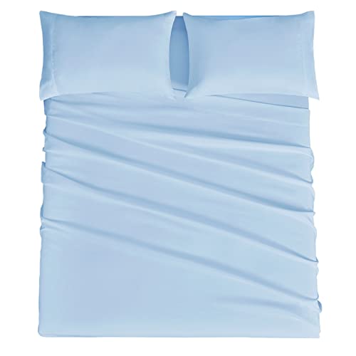 Mejoroom Queen Sheet Set - Hotel Luxury 1800 Sheets and Pillowcase Sets - Extra Soft Bed Sheets - Deep Pocket Fitted Sheet Hypoallergenic, Wrinkleand Breathable, Fade Resistant - 4 Piece (Queen,Lake Blue)