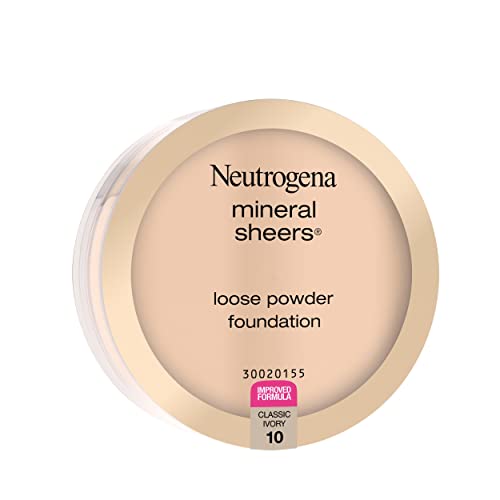 Neutrogena Mineral Sheers Lightweight Loose Powder Makeup Foundation with Vitamins A, C, and E, Sheer to Medium Buildable Coverage, Skin Tone Enhancer, Face Redness Reducer, Classic Ivory 10.19 oz