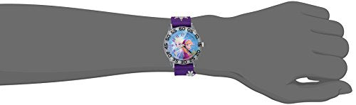 Disney Kids' W002033 Elsa and Anna Plastic Time Teacher Watch with Purple Band