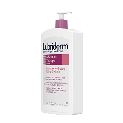 Lubriderm Advanced Therapy Fragrance-Free Moisturizing Lotion with Vitamins E and Pro-Vitamin B5, Intense Hydration for Extra Dry Skin, Non-Greasy Formula, Pack of Three, 3 x 24 fl. oz