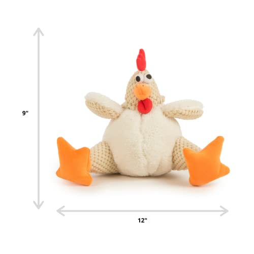 goDog Checkers Fat Rooster Squeaky Plush Dog Toy, Chew Guard Technology - White, Large