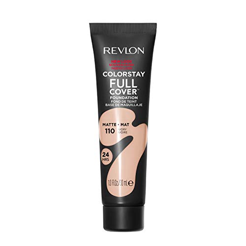REVLON ColorStay Full Cover Longwear Matte Foundation, Heat and Sweat Resistant Lightweight Face Makeup, Ivory (110), 1.0 oz