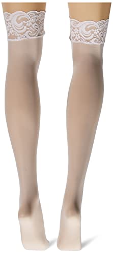 Leg Avenue Women's Lace Top Sheer Thigh Highs, White, One Size