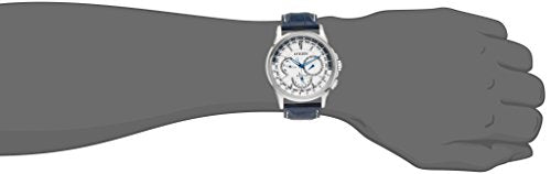Citizen Men's Classic Calendrier Eco-Drive Watch, 12/24 Hour Time, 3-Hand Day and Date, Anti-Reflective Mineral Crystal, Luminous Hands, Blue Leather Strap/ White Dial