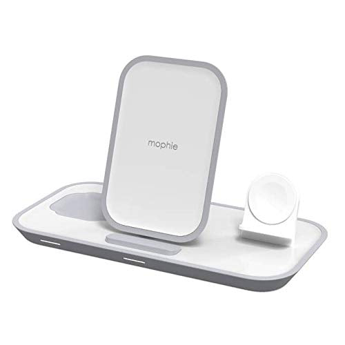 mophie 3-in-1 Wireless Charging Stand for Apple iPhone, AirPods/AirPods Pro and Watch, 7.5W Fast, Stylish Gloss Finish, Portrait or Landscape Smartphone Charging Mode, White