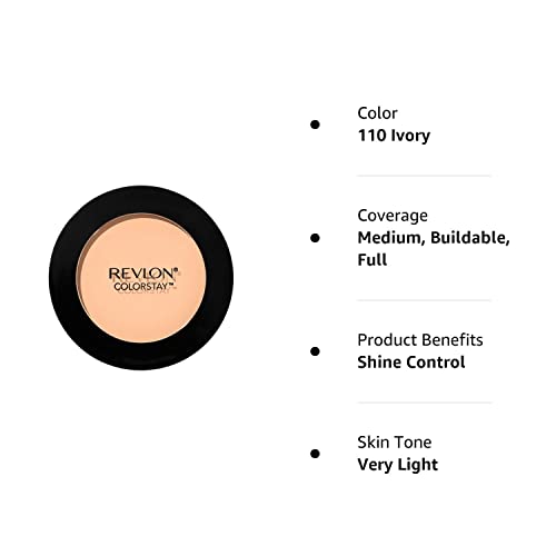 Powder Foundation by Revlon, ColorStay Face Makeup, Longwearing, Oil Free, Fragrance Free, Noncomedogenic, Ivory (110)