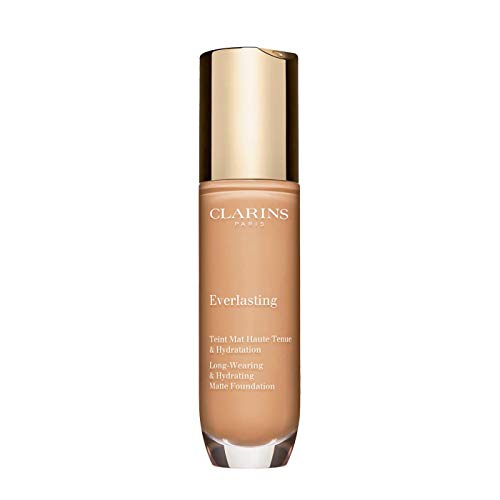 Clarins Everlasting Foundation | Full Coverage and Long-Wearing | Hides Imperfections, Evens Skin Tone and Hydrates | Natural, Matte Finish | Transfer-Proof, Sweat-Proof, Smudge-Proof | 1 Fl Oz