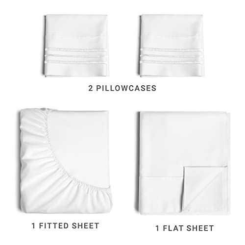 Queen Size Sheet Set - Breathable and Cooling - Hotel Luxury Bed Sheets - Extra Soft - Deep Pockets - Easy Fit - 4 Piece Set - Wrinkle Free - Comfy – White – 4 PC
