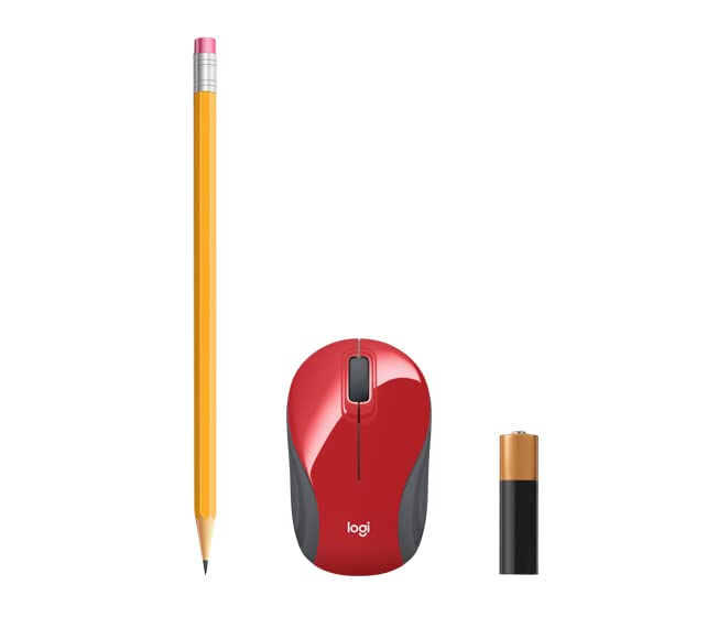 Logitech Wireless Mini Mouse M187 Ultra Portable, 1000 DPI Optical Tracking, 3-Buttons, PC/Mac/Laptop - Red