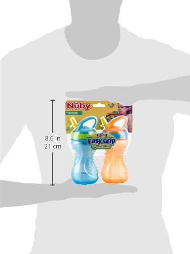 Nuby 2-Pack Flip-It Easy Grip Cups with Easy-Flo Straw, 10 Ounce, Colors May Vary