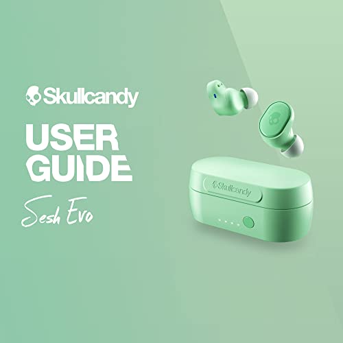 Skullcandy Sesh Evo True Wireless In-Ear Bluetooth Earbuds Compatible with iPhone and Android / Charging Case and Microphone / Great for Gym, Sports, and Gaming IP55 Water Dust Resistant - Mint Green