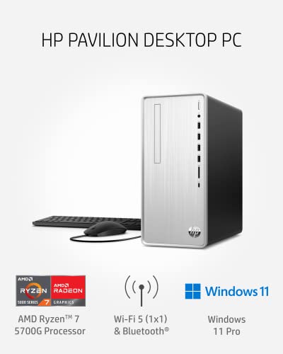 HP Pavilion Desktop PC, AMD Ryzen 7 5700G, 16 GB RAM, 512 GB SSD, Windows 11 Pro, Wi-Fi 5 and Bluetooth Connectivity, 9 USB Ports, Wired Mouse and Keyboard Combo, Pre-Built Tower (TP01-2022, 2021)