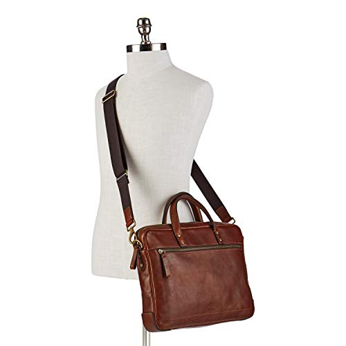 Fossil Men's Haskell Leather Single Zip Briefcase Messenger Device Bag, Cognac , (Model: MBG9343222)