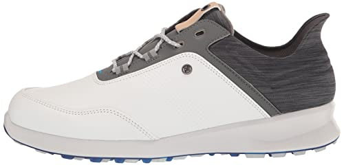 FootJoy Men's Stratos Golf Shoe, White/Charcoal, 10.5