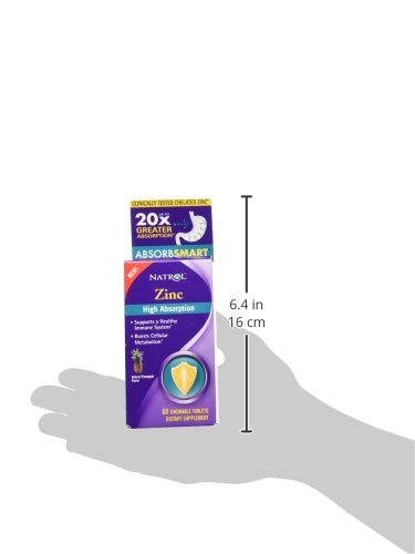 Natrol High Absorption Zinc, Supports Immune Health and Cellular Metabolism with AbsorbSmart™ Technology, Pineapple Flavor, Chewable Tablets, 60 Count
