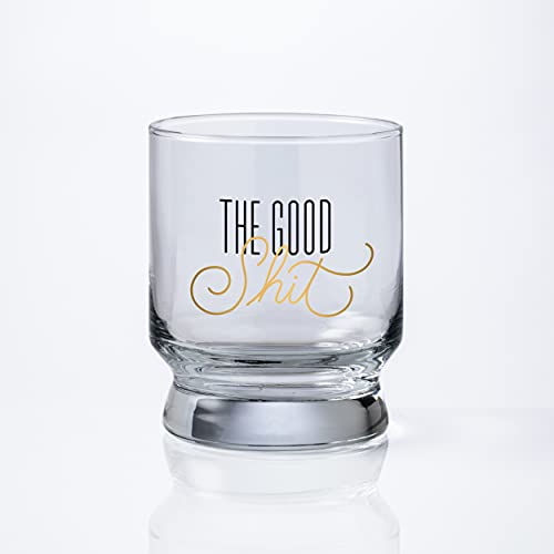 Brass Monkey The Good Shit Lowball Glass from Distinctive Pedestal-Shaped Glass with Gold Foil Lettering, Holds 12 oz, Packaged in a Giftable Box